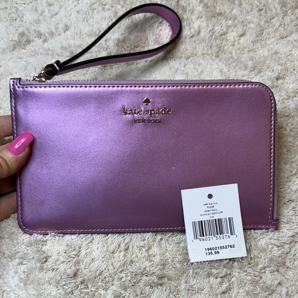 kate spade Handbags - NWT Kate Spade Metallic Medium Zip Wristlet Quartz Pink